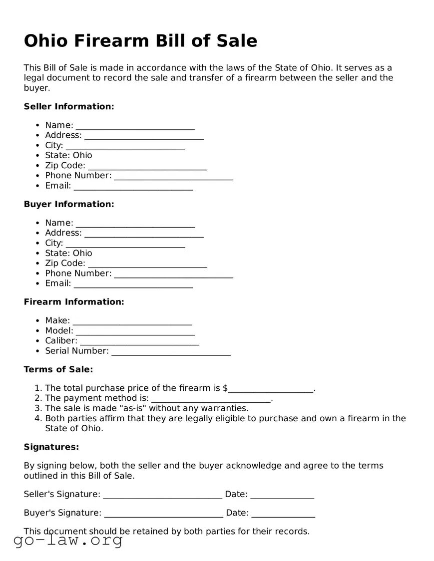 Fillable Ohio Firearm Bill of Sale Form