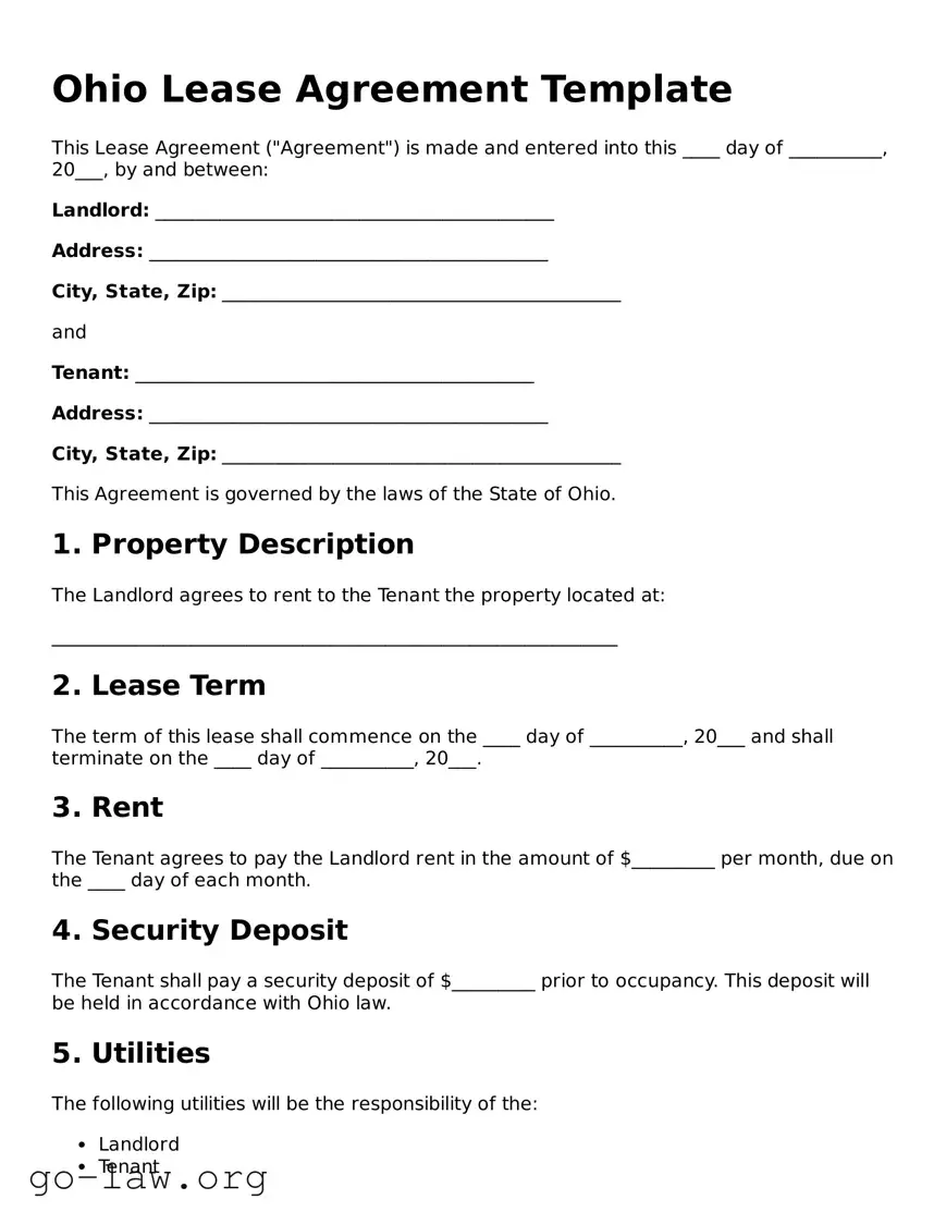 Fillable Ohio Lease Agreement Form