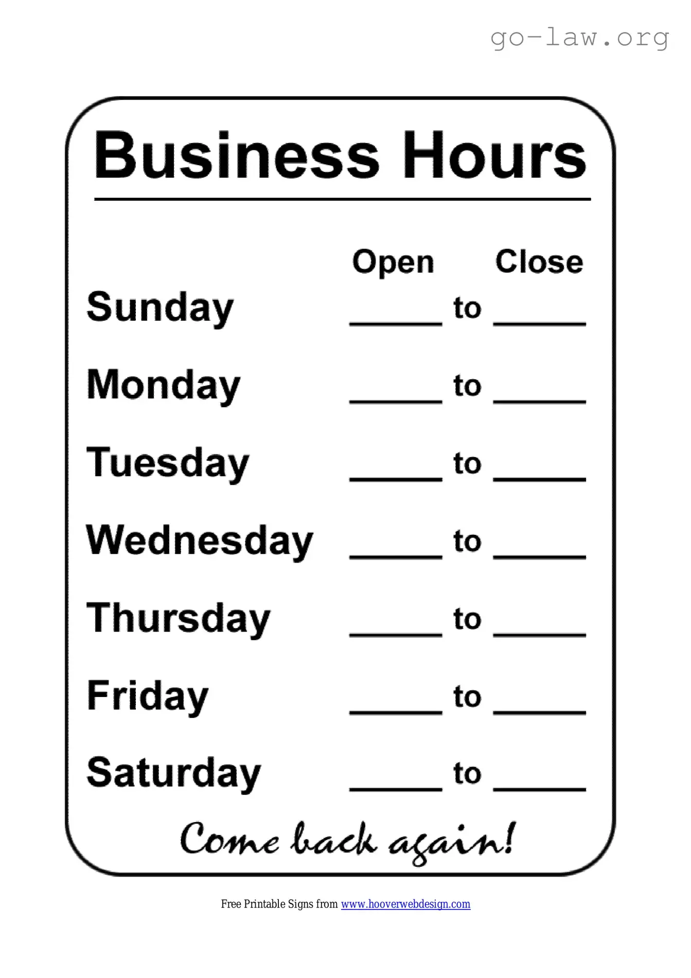 Download Business Hours Form in PDF