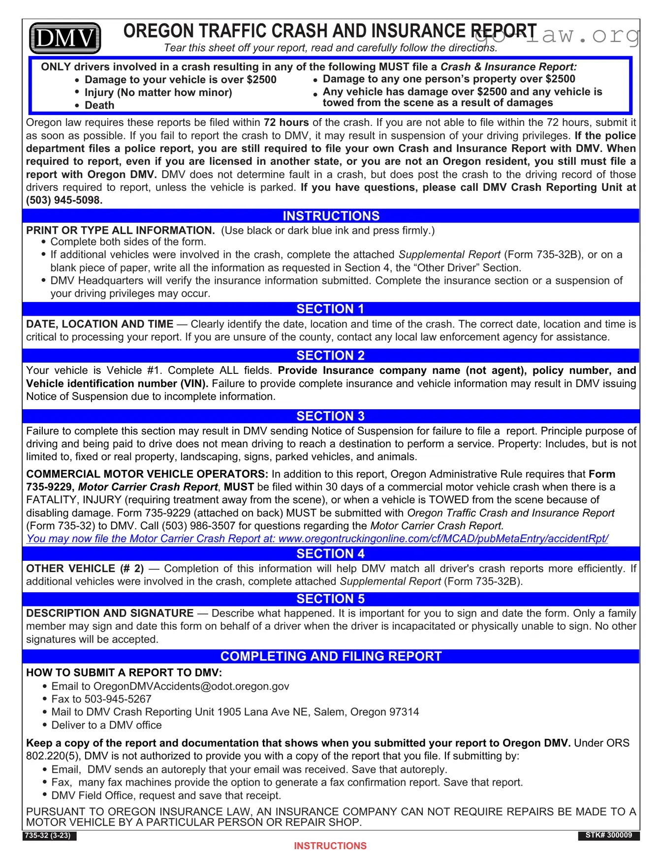 Download Oregon Dmv Accident Report Form in PDF