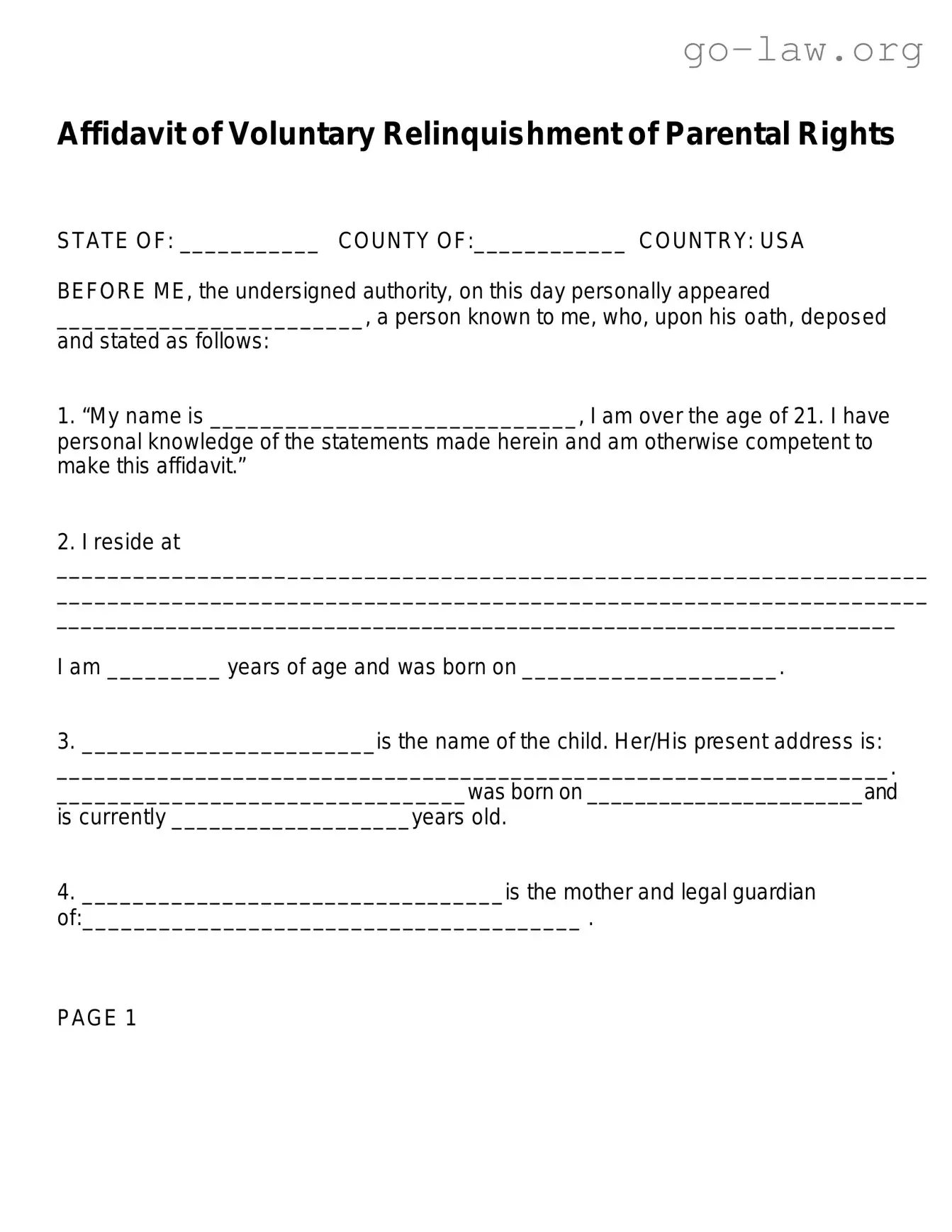 Download Affidavit Parental Rights Form in PDF