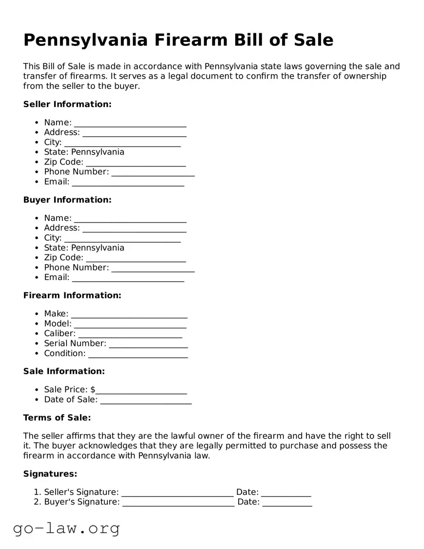 Fillable Pennsylvania Firearm Bill of Sale Form