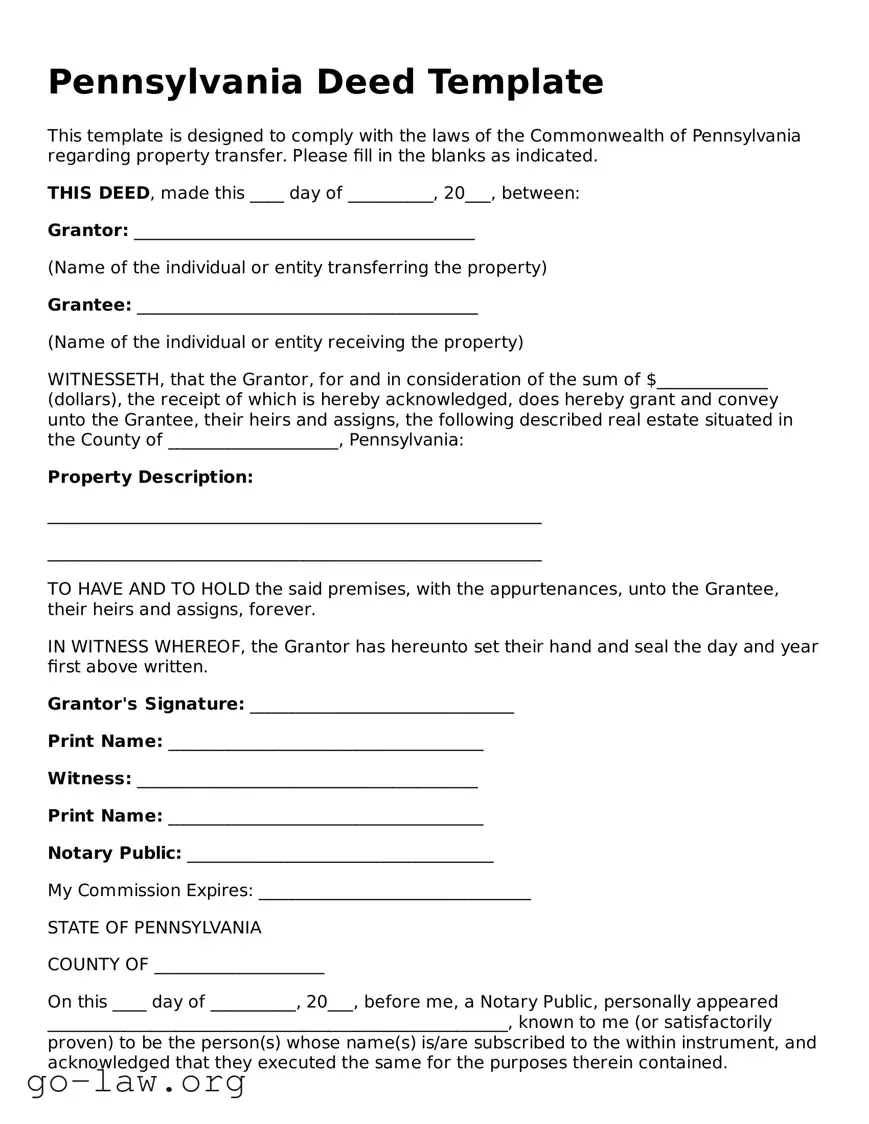 Fillable Pennsylvania Deed Form