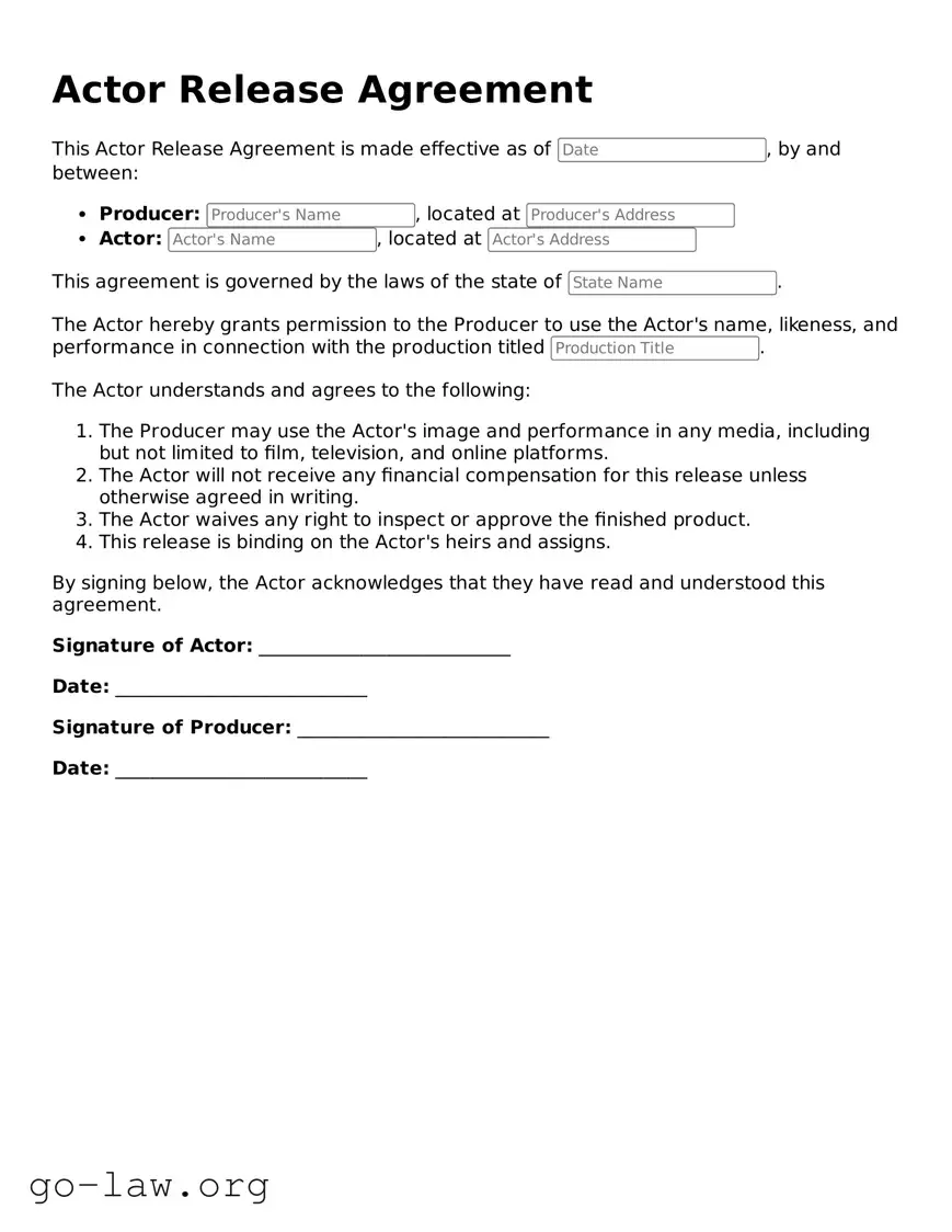 Blank Actor Release Template