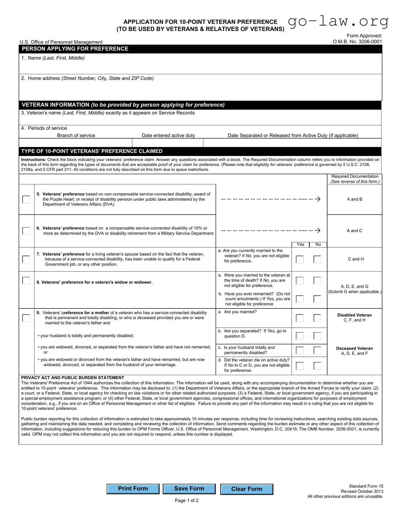 Download OPM Standard form 15 Form in PDF