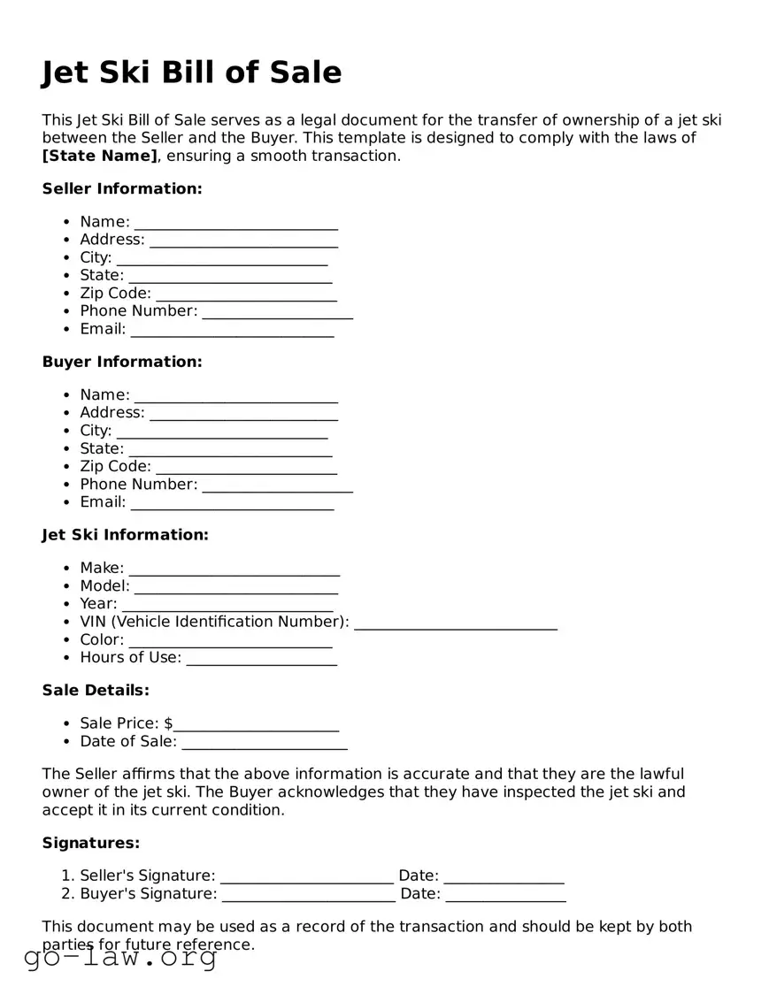 Blank Jet Ski Bill of Sale Template