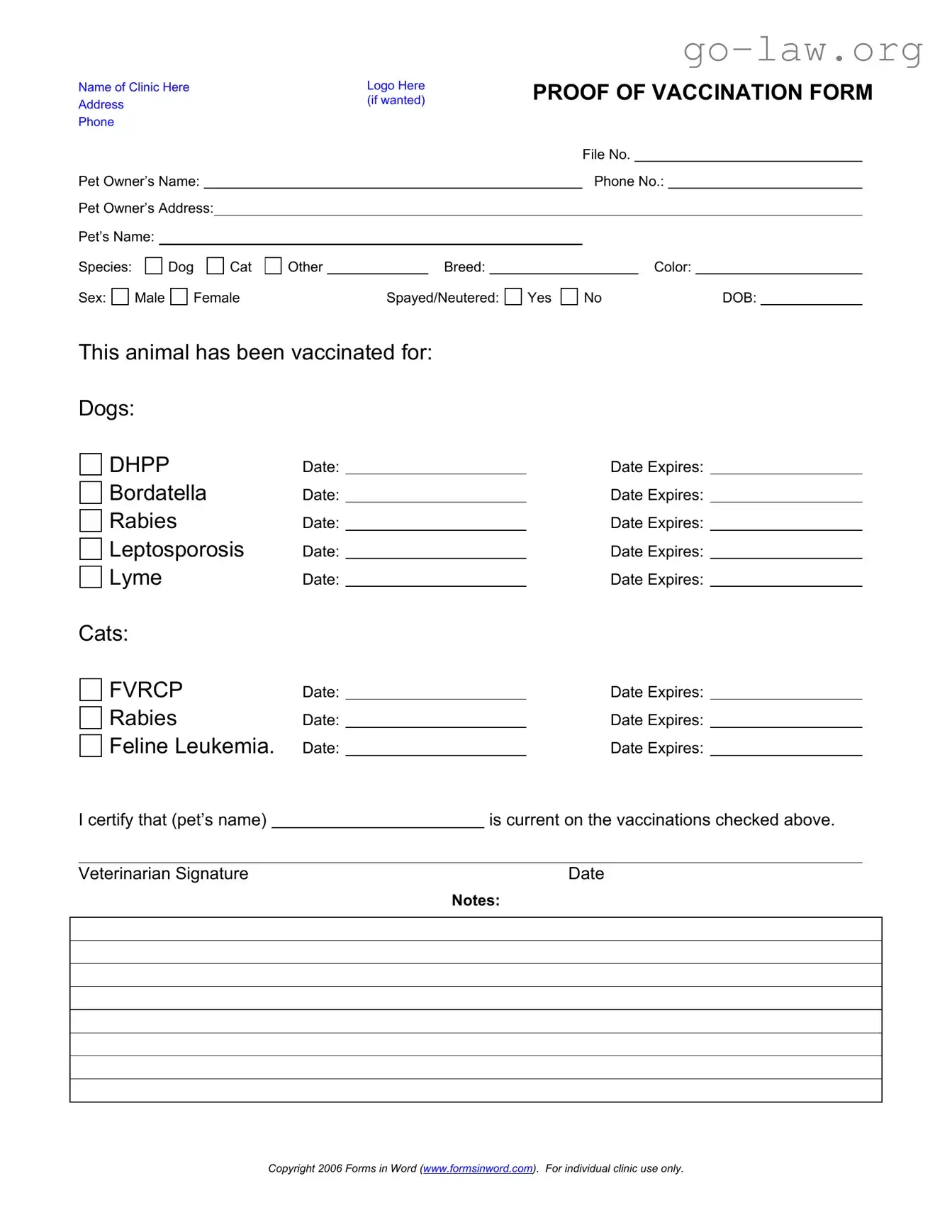 Download Proof Of Vaccination Dog Form in PDF