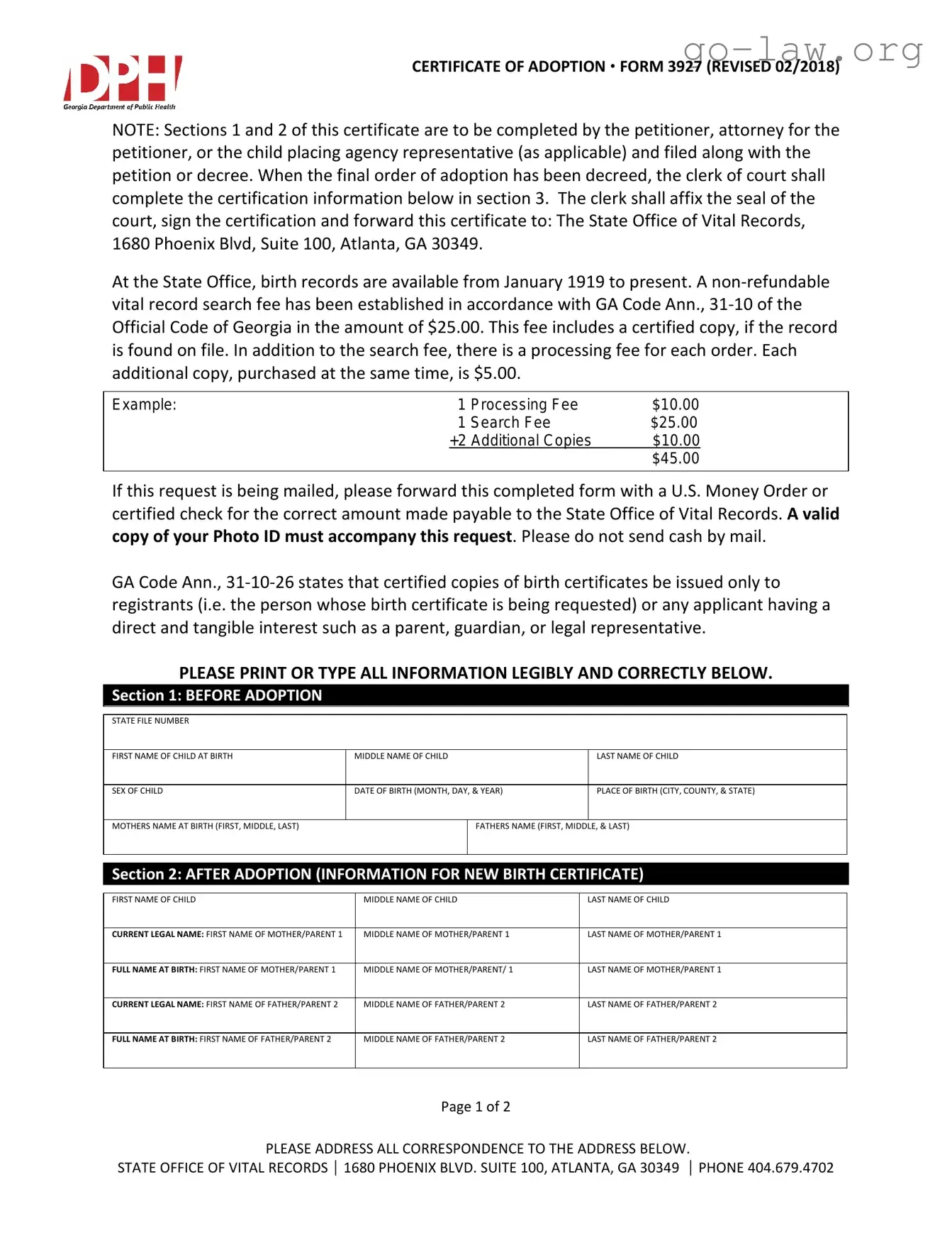 Download Georgia Adult Adoption Petition Form in PDF