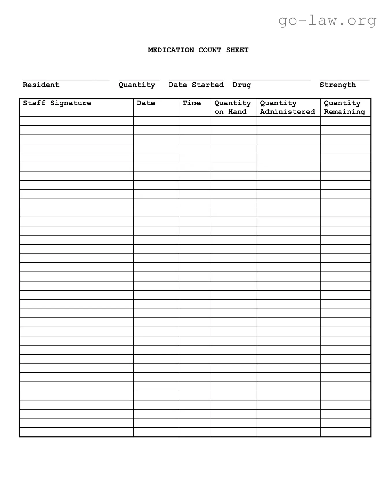 Download Medication Count Sheet Form in PDF
