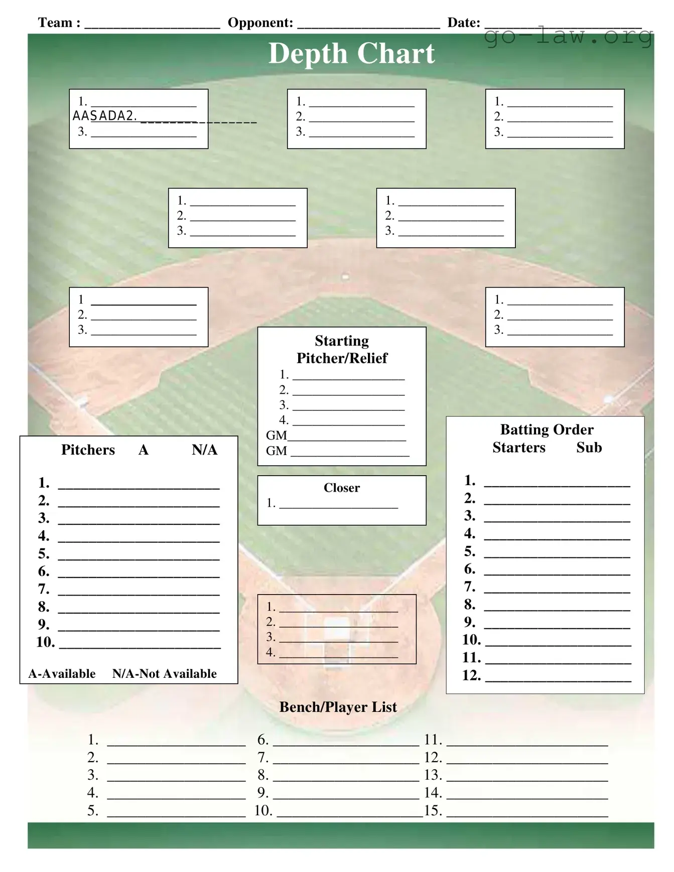 Download Baseball Field Lineup Form in PDF