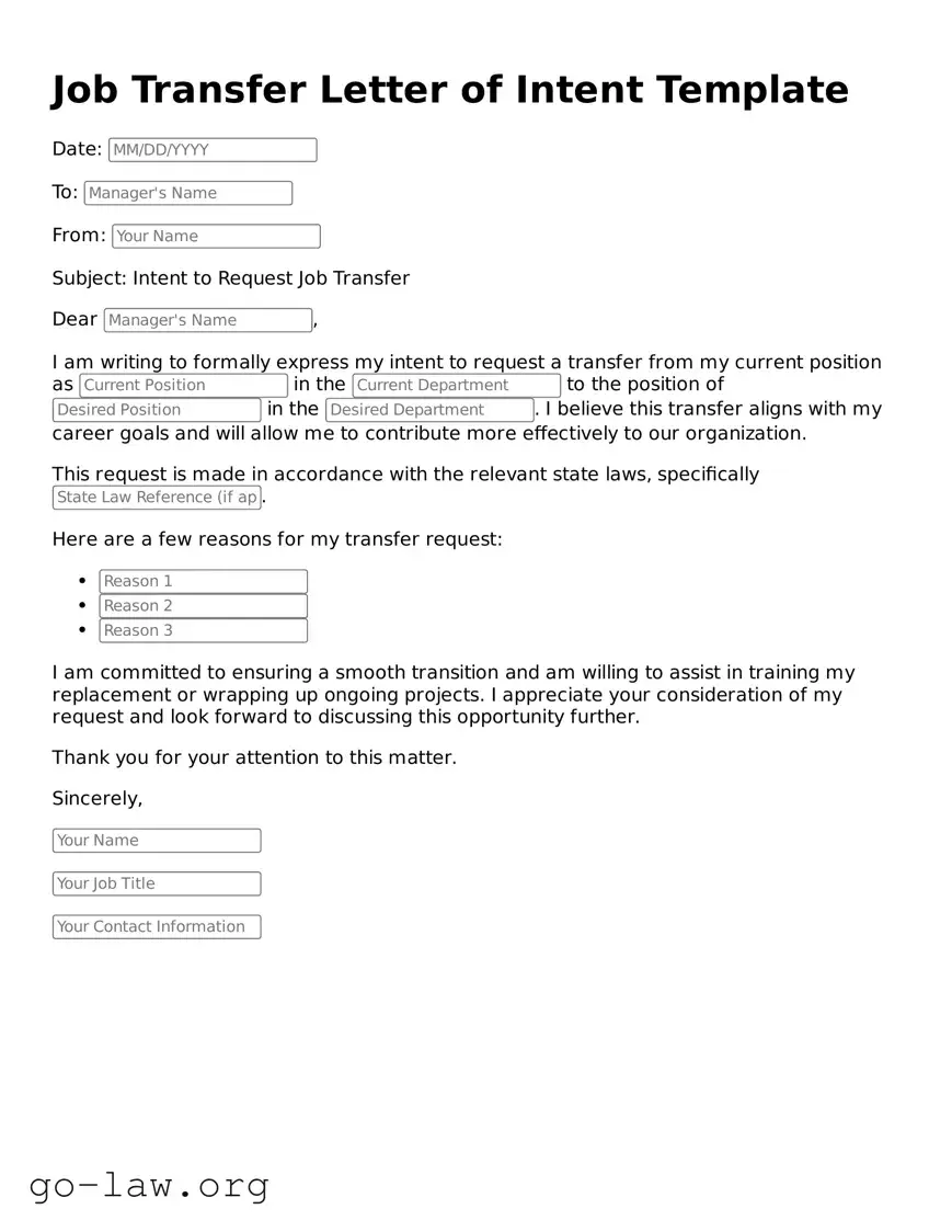 Blank Job Transfer Letter of Intent Template