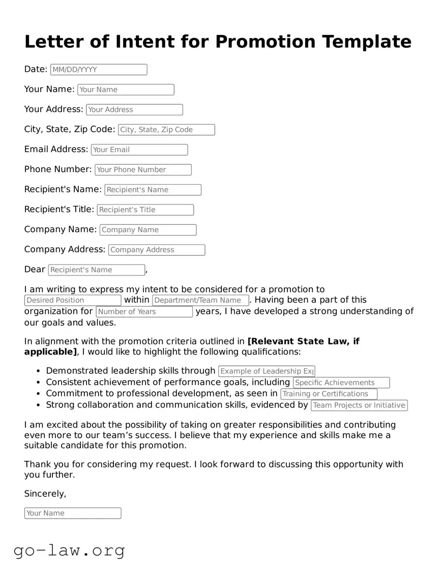 Blank Letter of Intent for Promotion Template