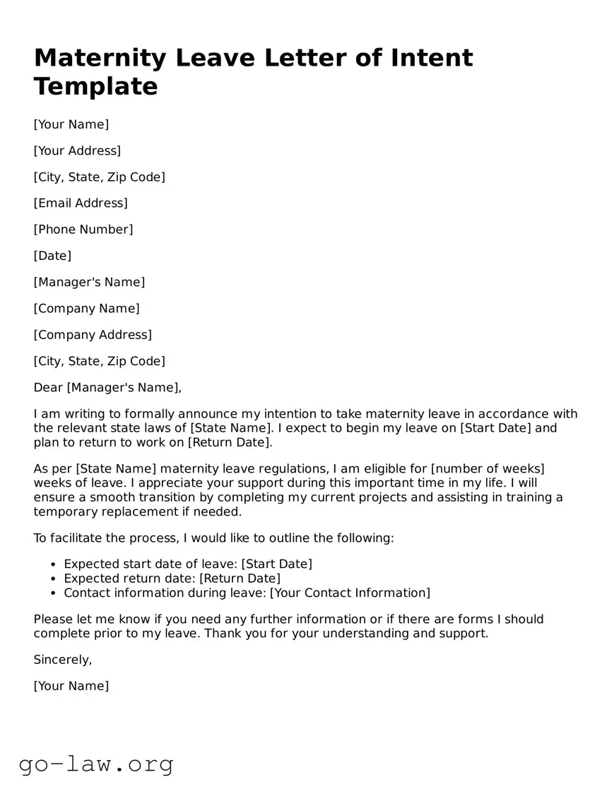 Blank Maternity Leave Letter of Intent Template