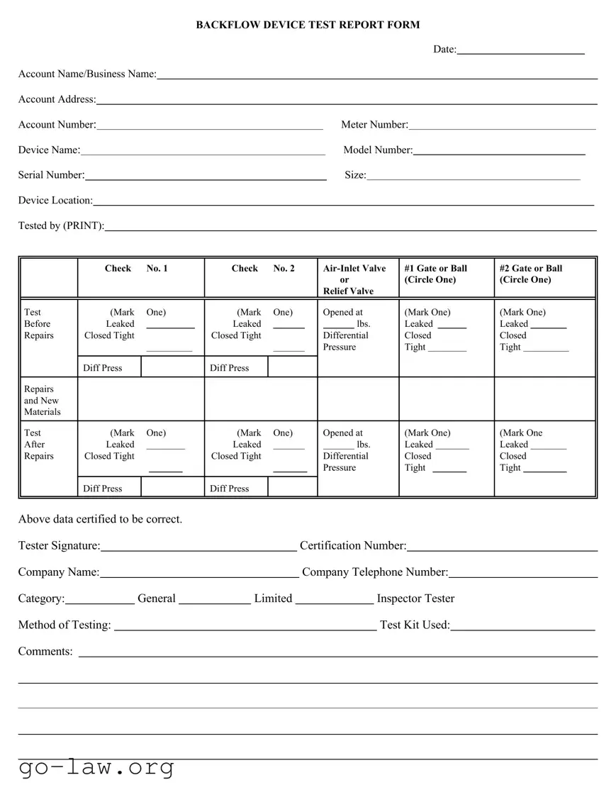 Download Backflow Test Report Form in PDF