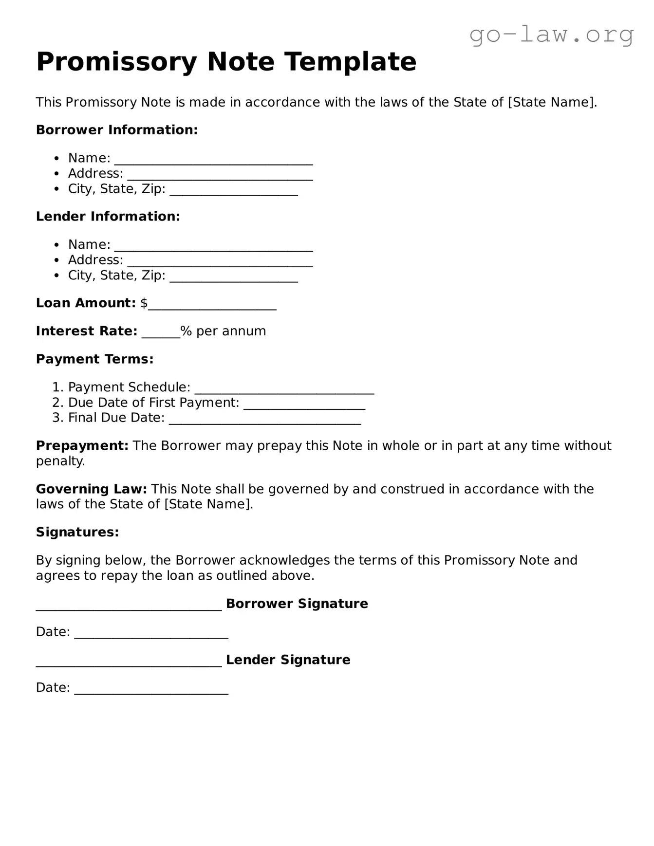Blank Promissory Note Template