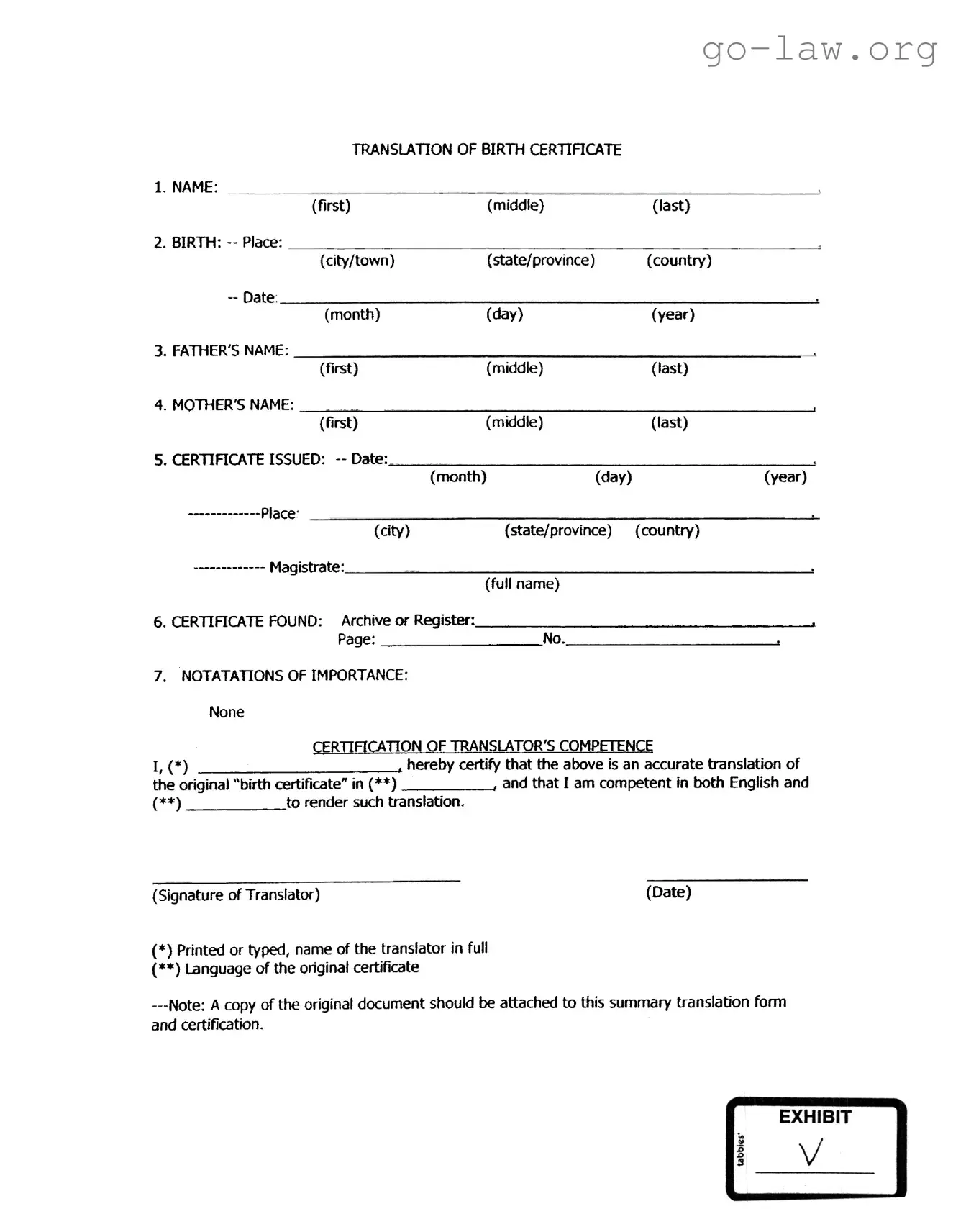 Download Birth Certificate Form in PDF