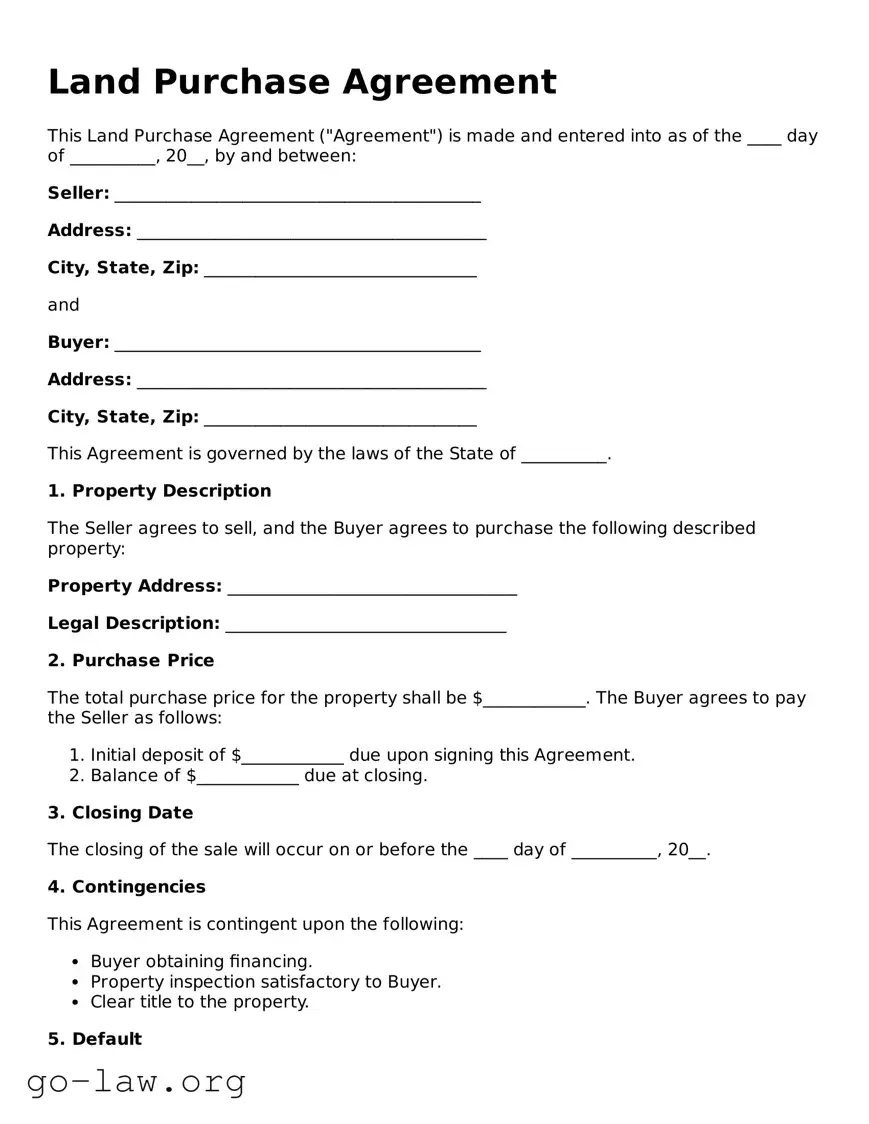 Blank Land Purchase Agreement Template