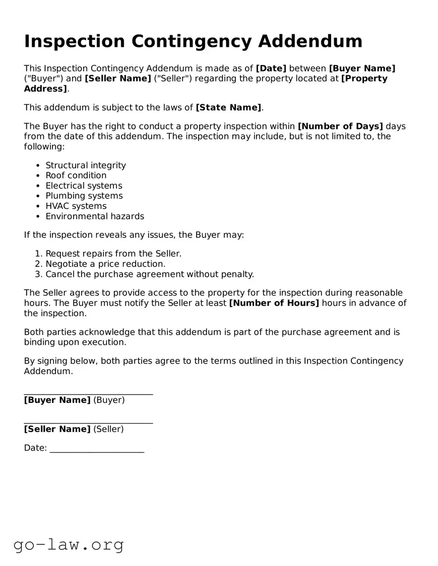Blank Inspection Contingency Addendum Template