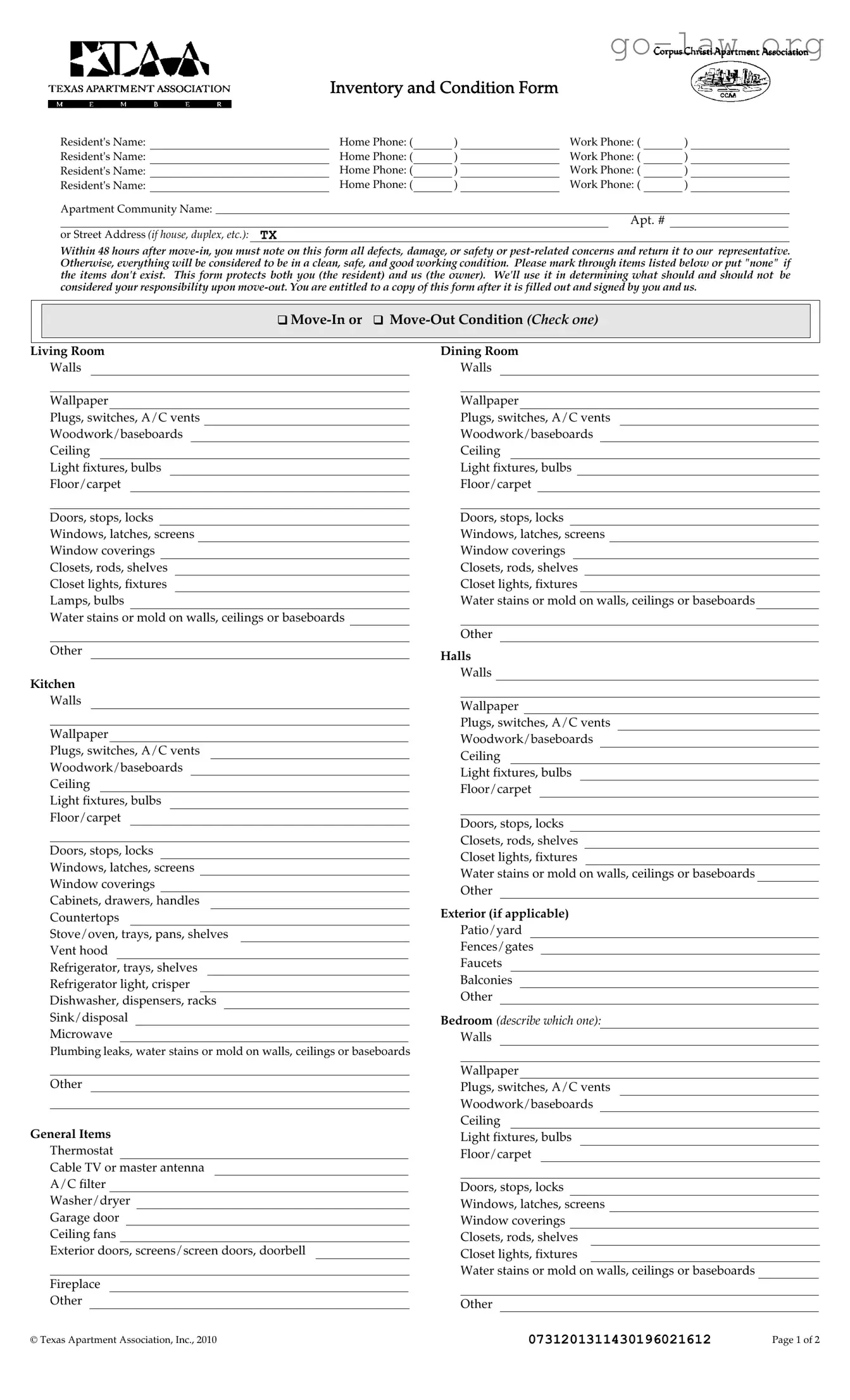 Download Inventory Condition Form in PDF