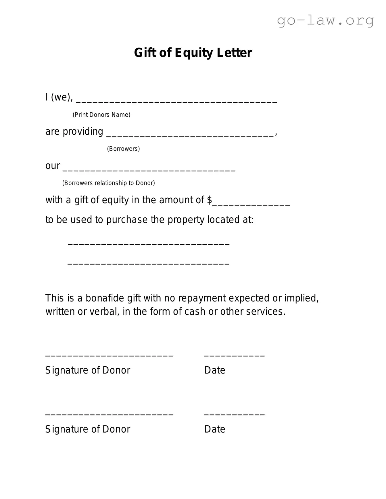 Download Gift Of Equity Letter Form in PDF