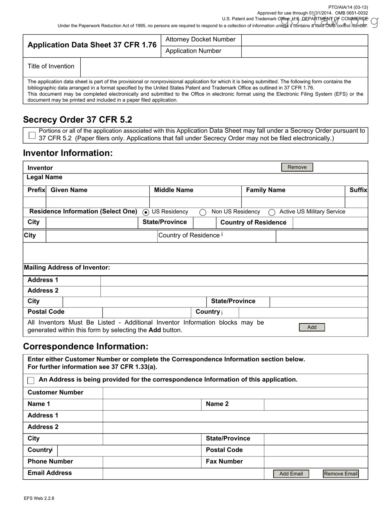 Download Application Data Sheet 37 Form in PDF