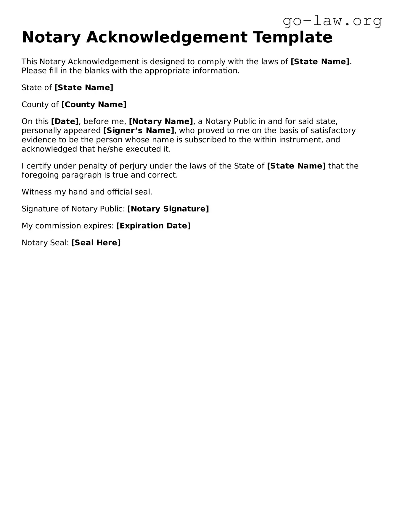 Blank Notary Acknowledgement Template