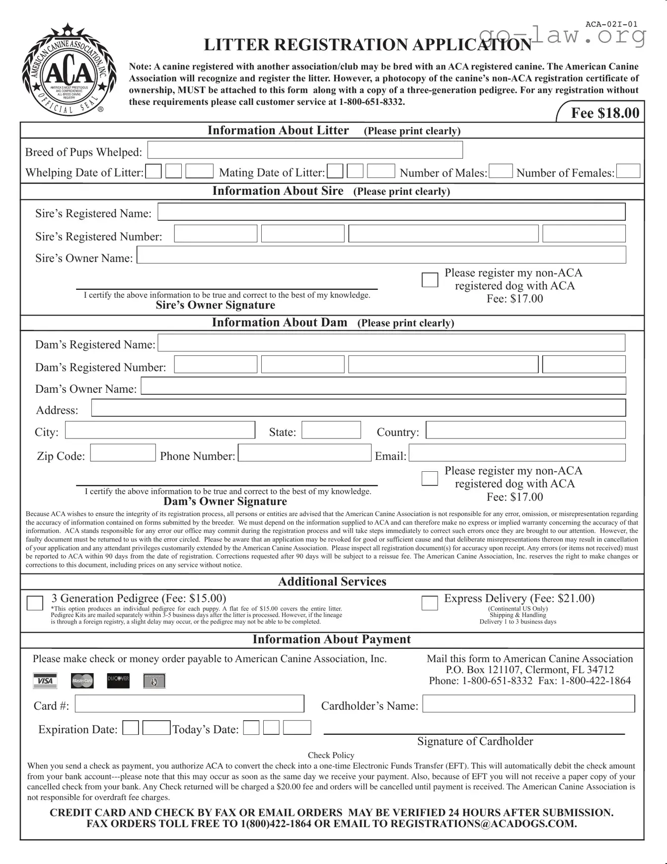Download Aca Litter Registration Form in PDF