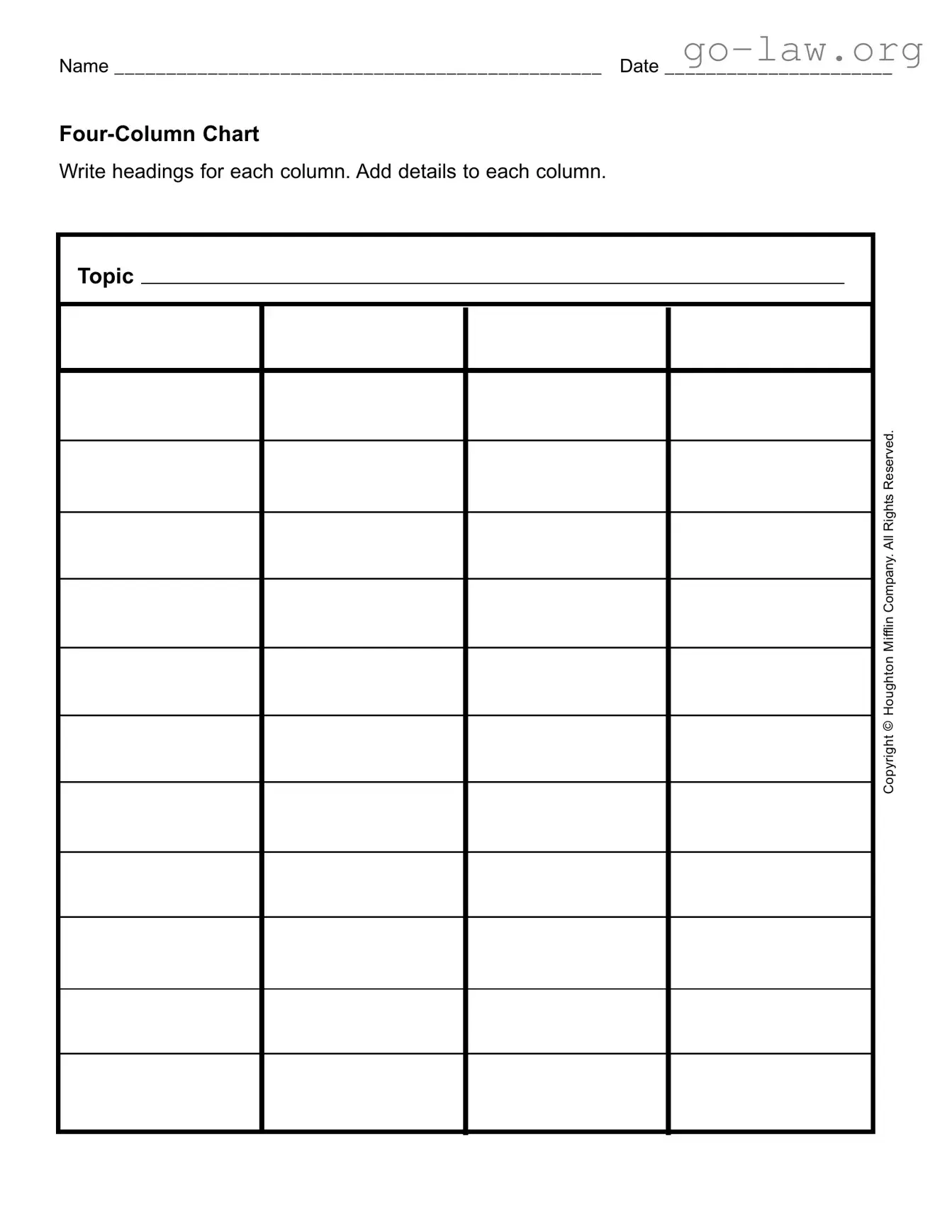 Download Four Column Chart Form in PDF