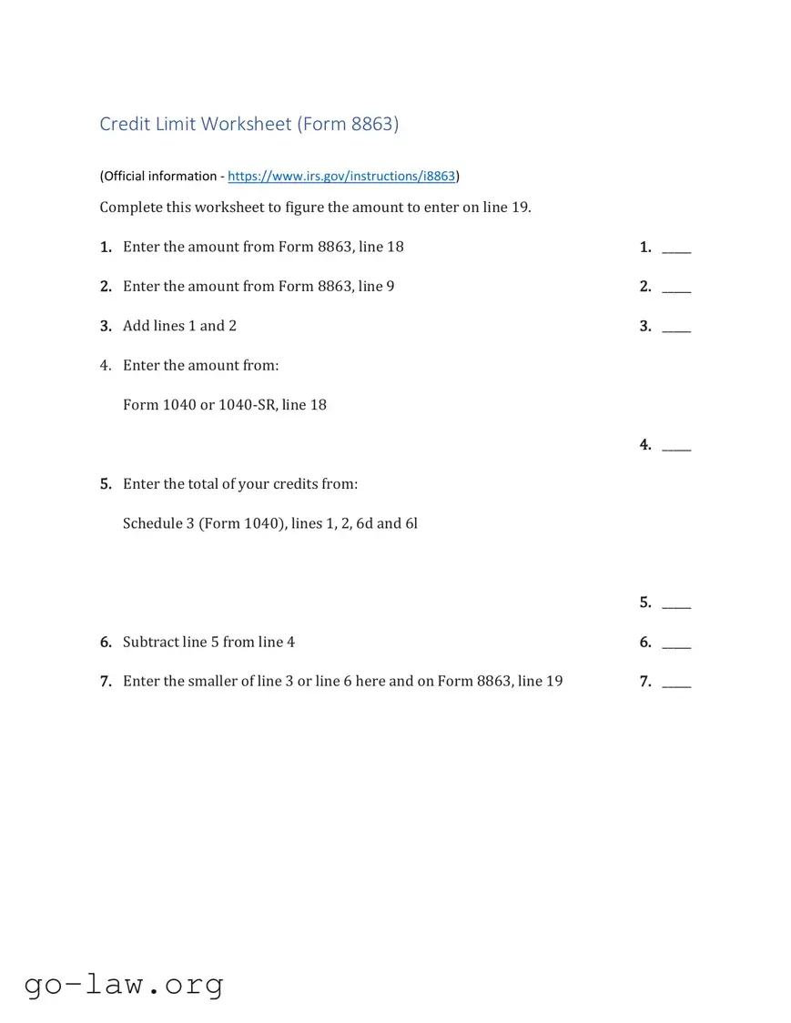 Download 8863 Credit Limit Worksheet Form in PDF