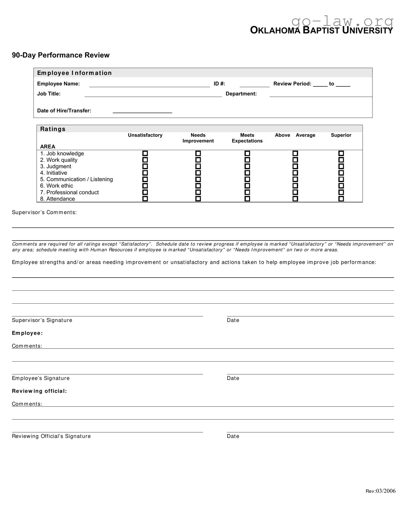 Download 90 Day Performance Form in PDF