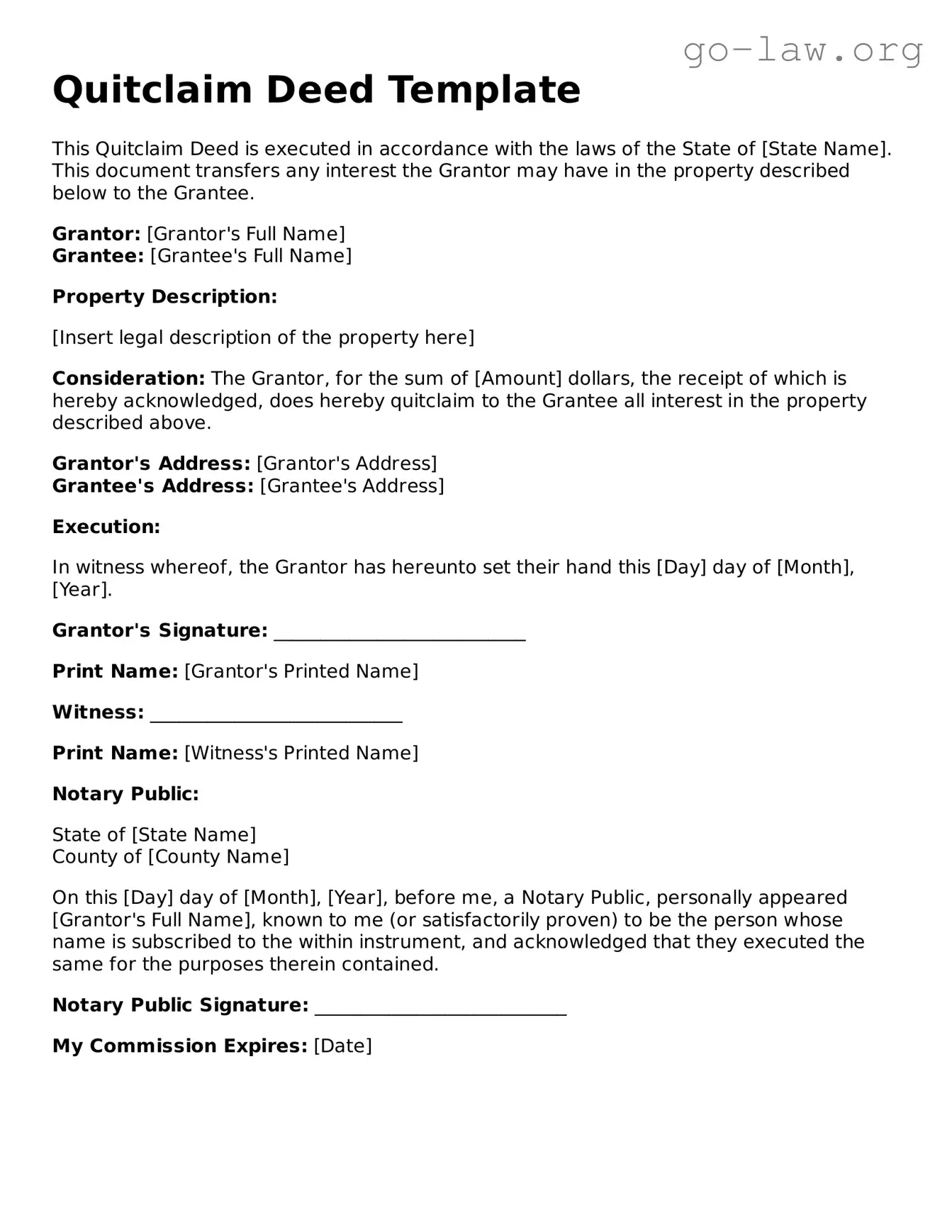 Blank Quitclaim Deed Template