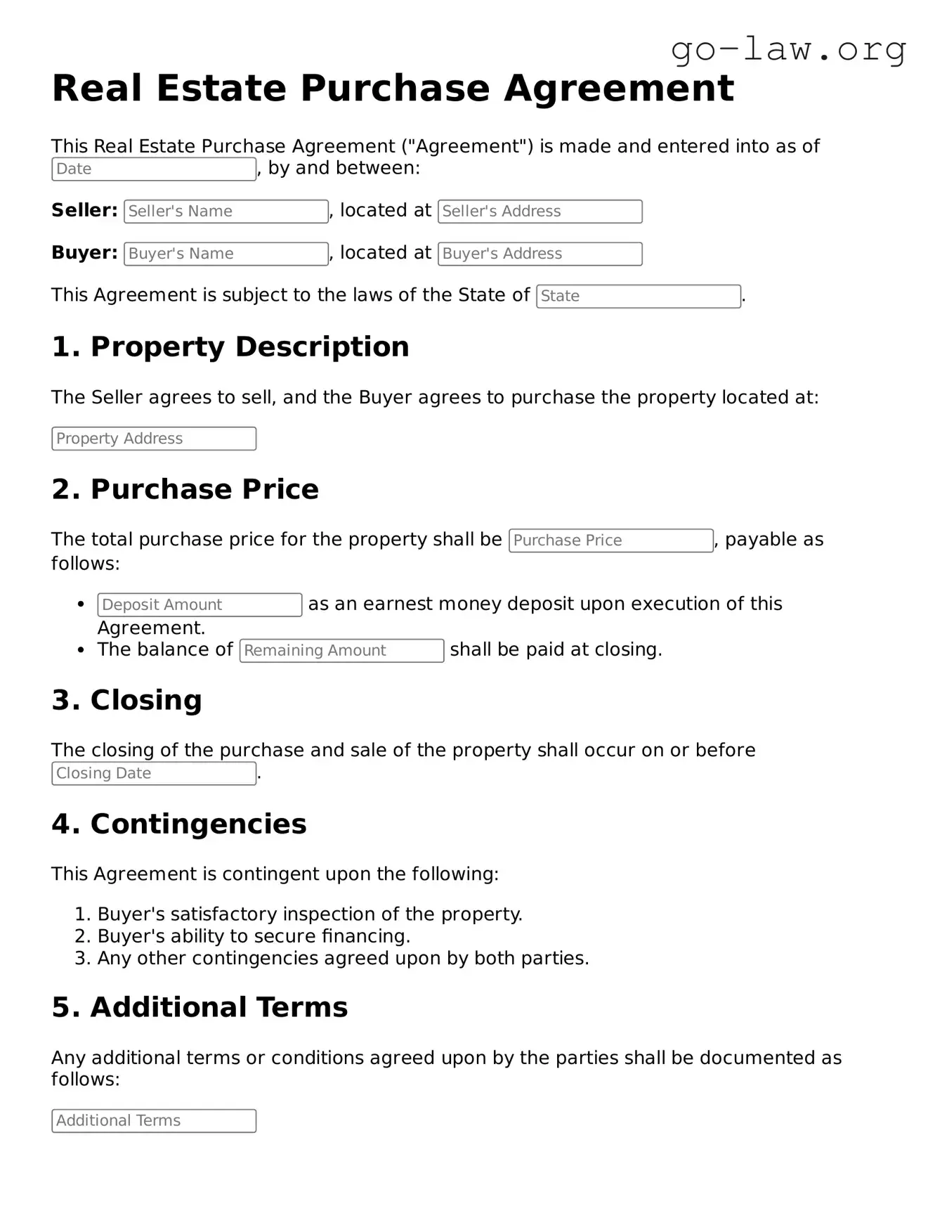 Blank Real Estate Purchase Agreement Template