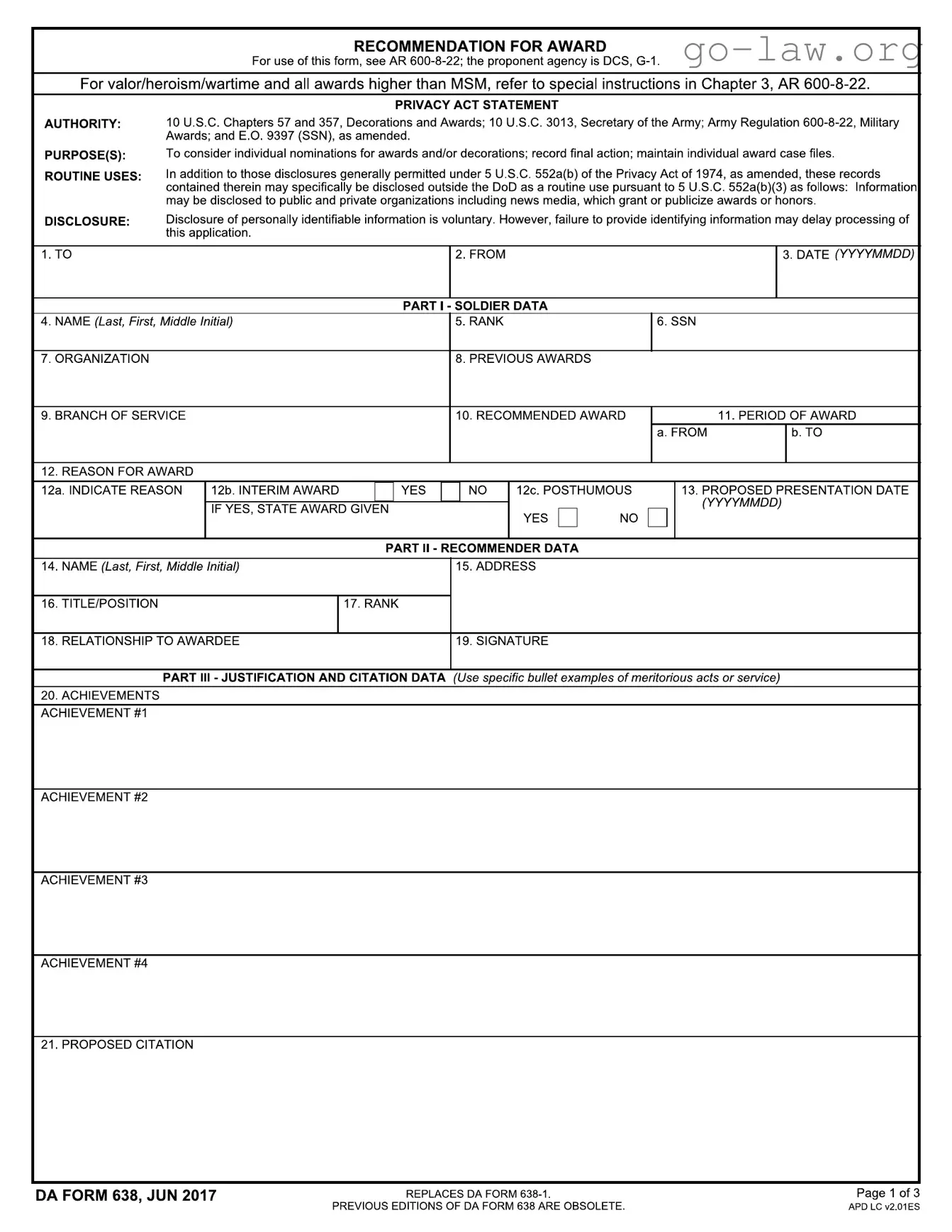 Download Da 638 Form in PDF