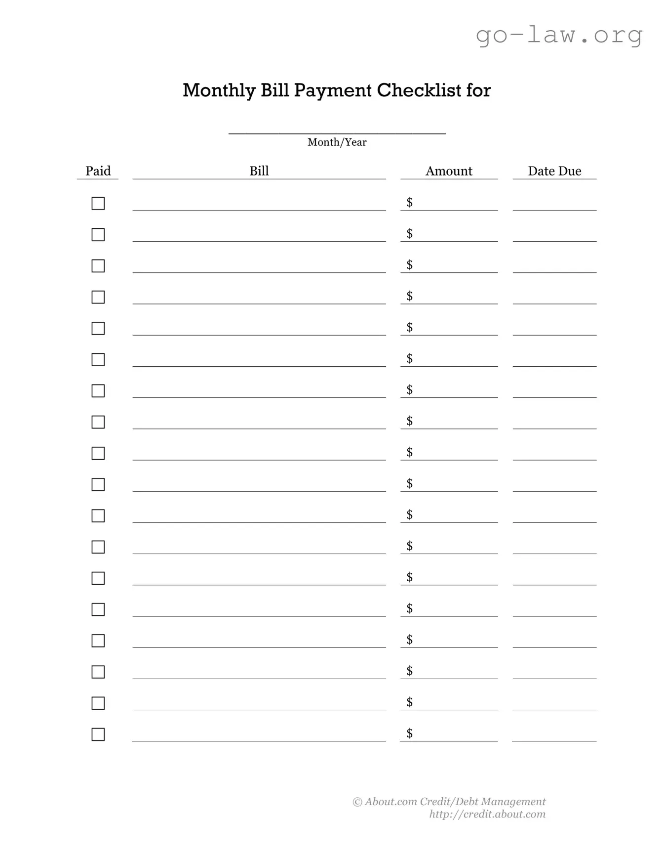 Download Bill Payment Checklist Form in PDF