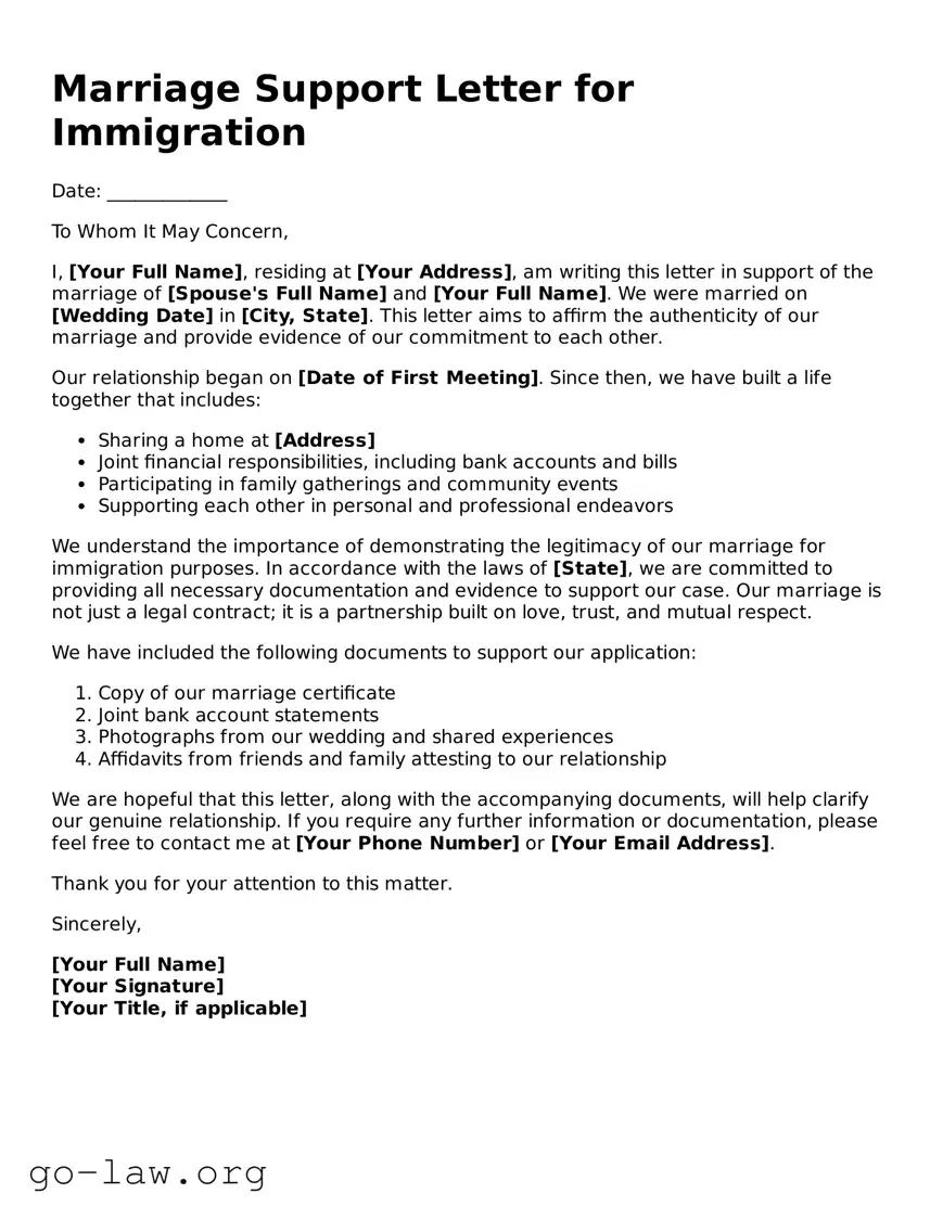 Blank Marriage Support Letter for Immigration Template