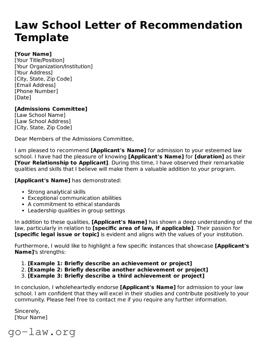 Blank Law School Letter of Recommendation Template