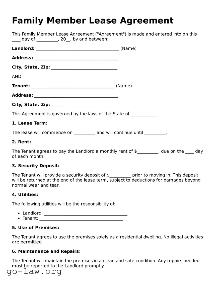 Blank Family Member Lease Agreement Template