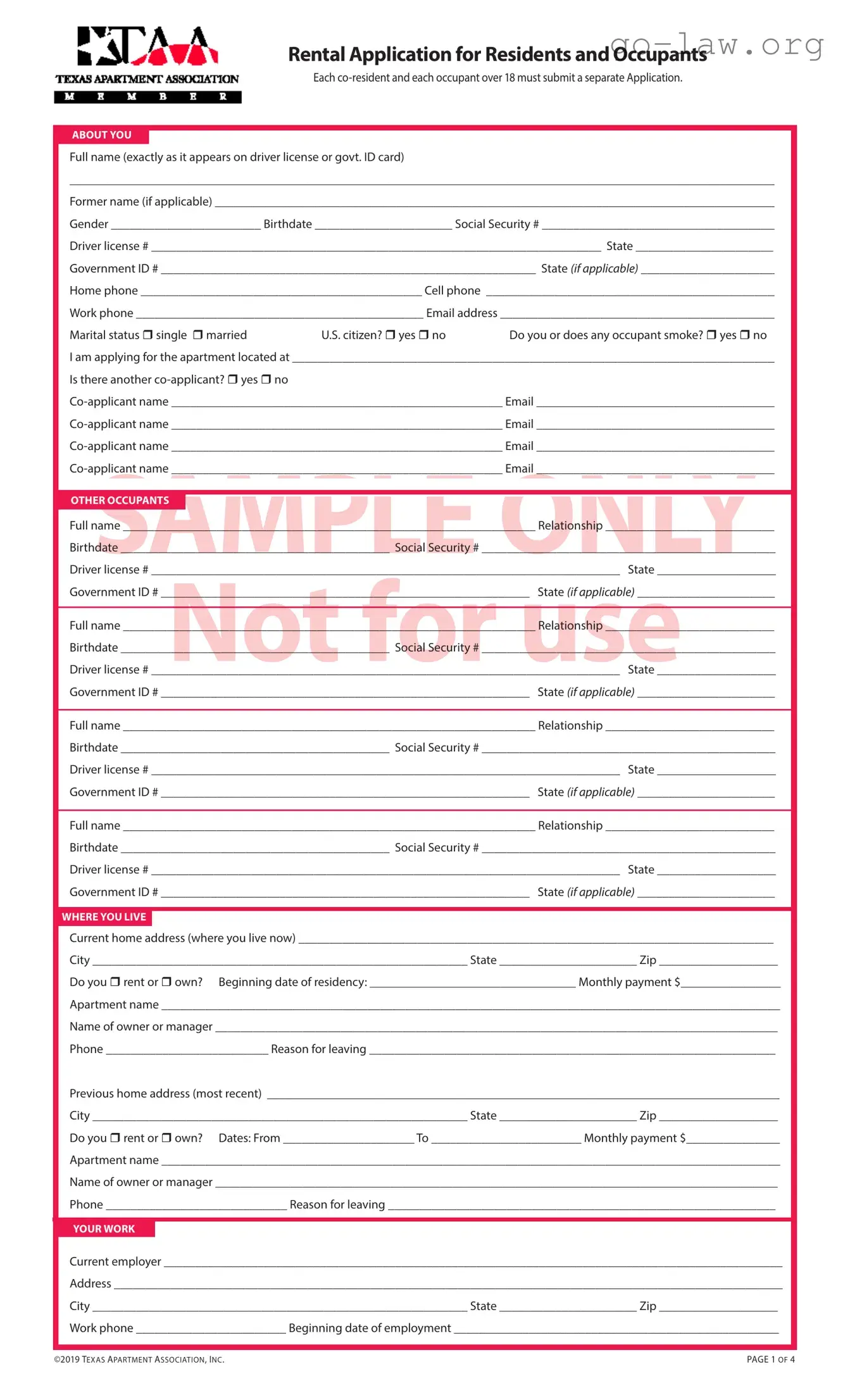 Download Taa Rental Application Form in PDF