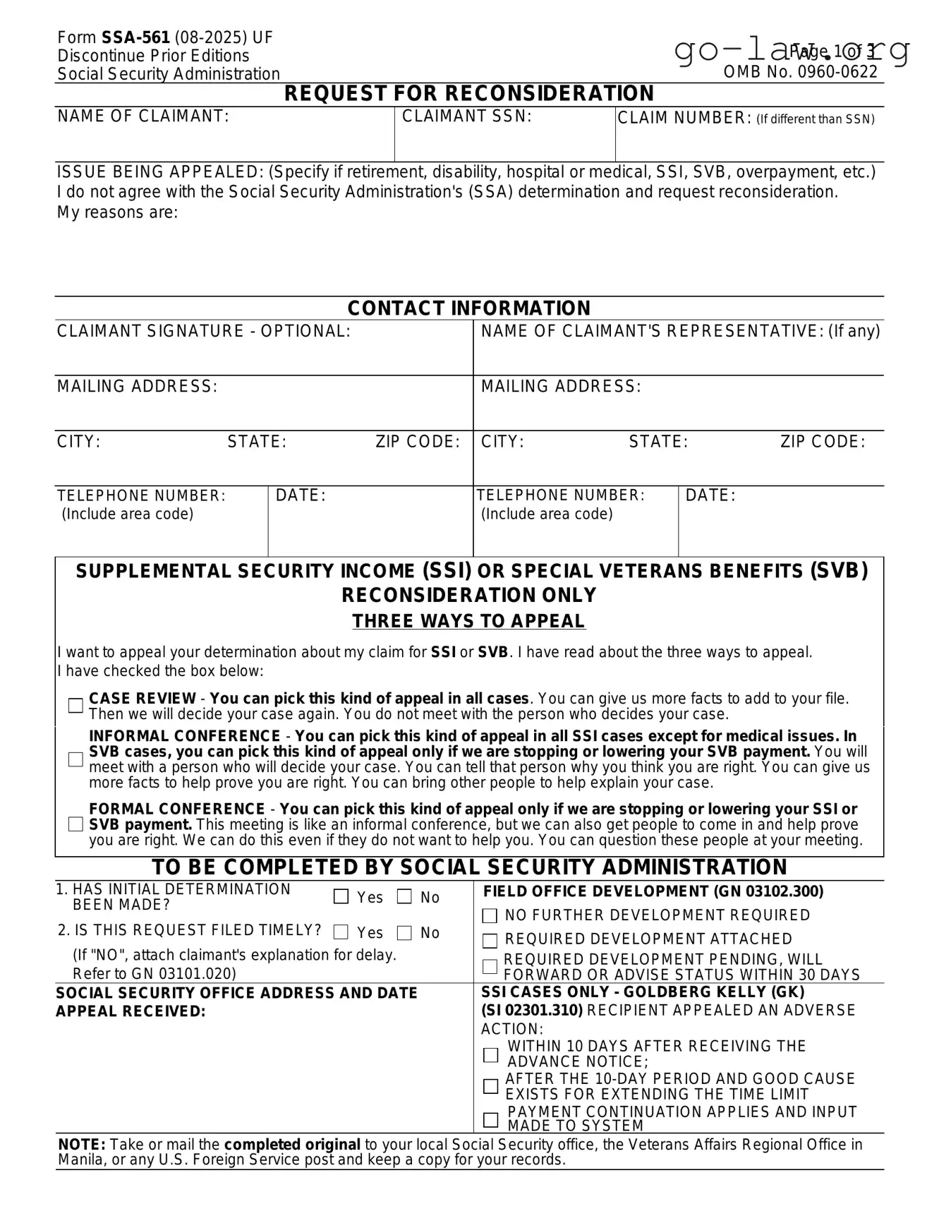Download SSA SSA-561-U2 Form in PDF