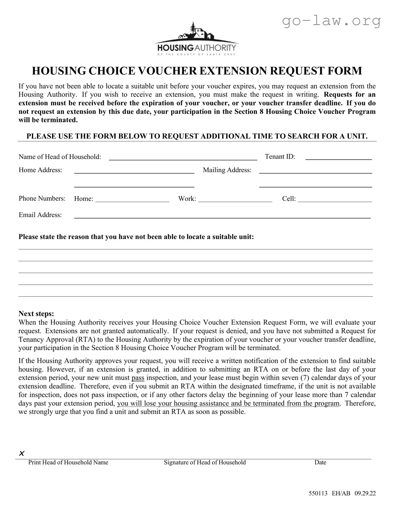Download Section 8 Voucher Extension Form in PDF