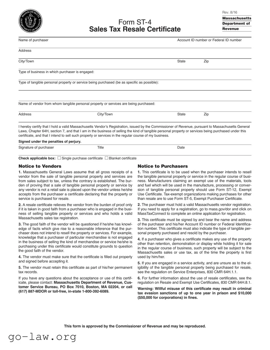 Download Ma Resale Certificate Form in PDF