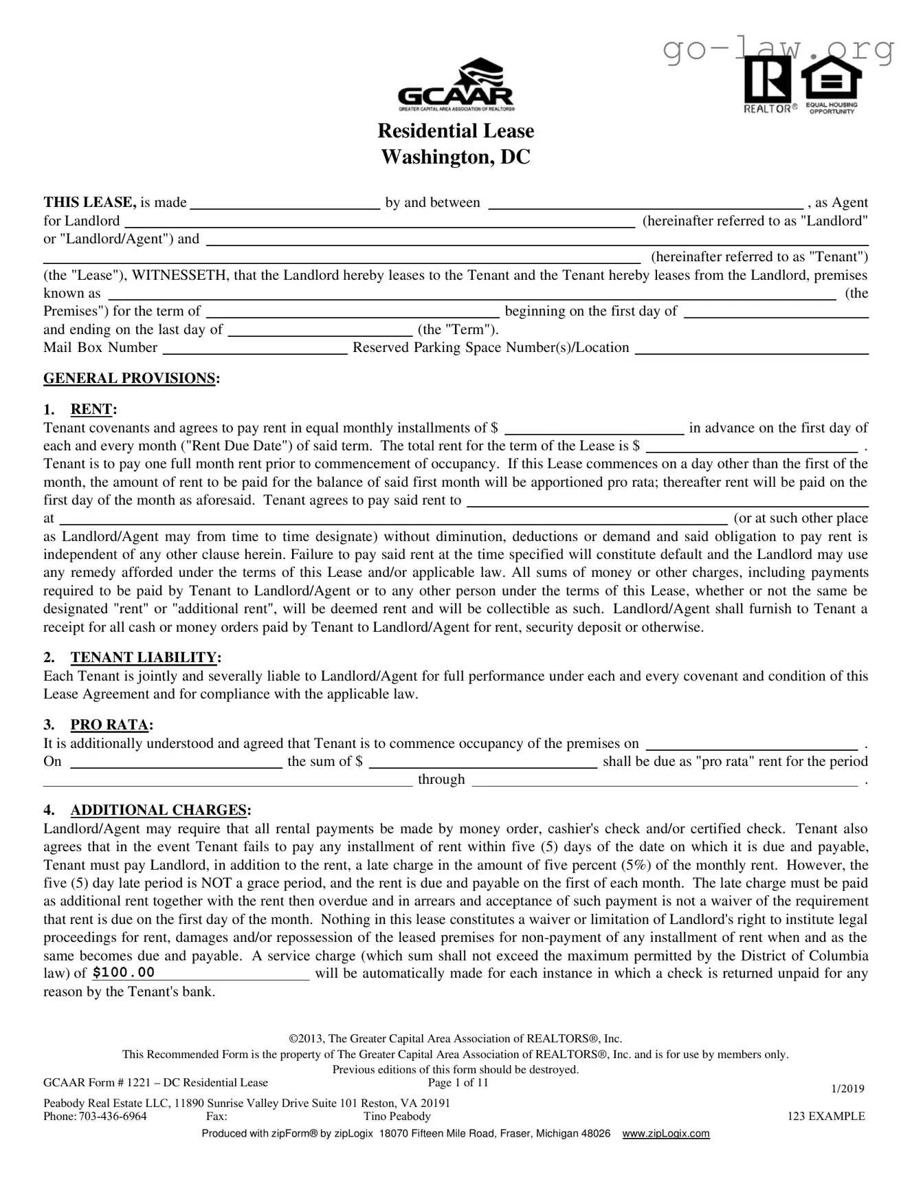 Download Washington Dc Residential Lease Agreement Form in PDF