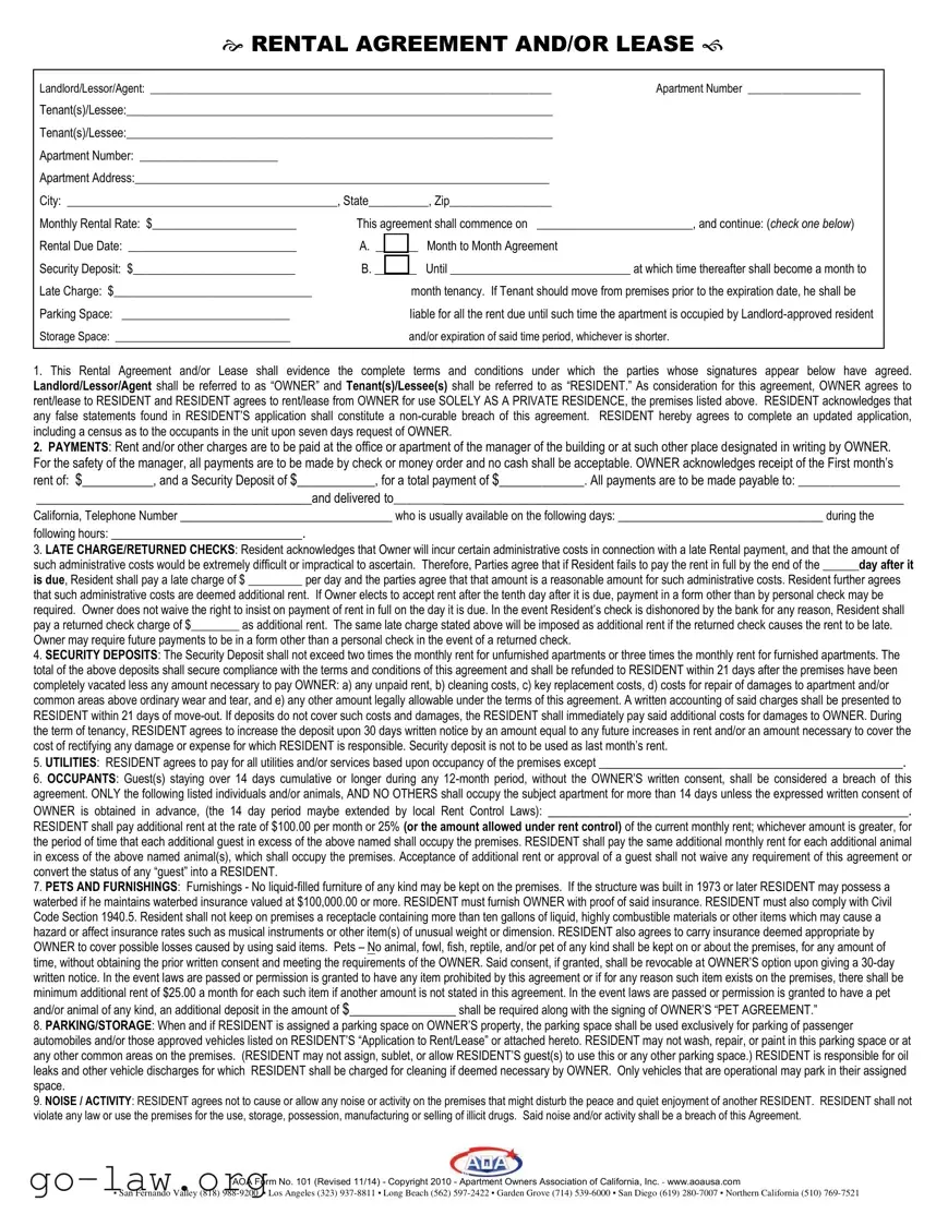 Download Aoa Rental Agreement Form in PDF