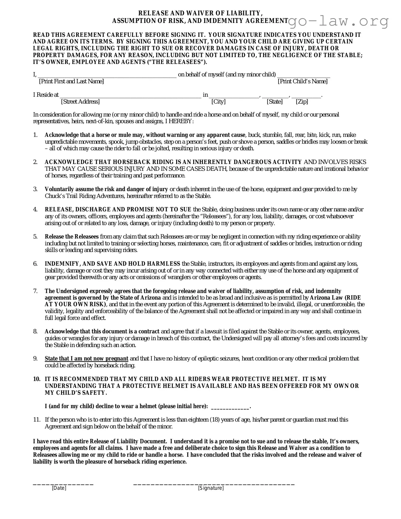 Download Horse Riding Form in PDF