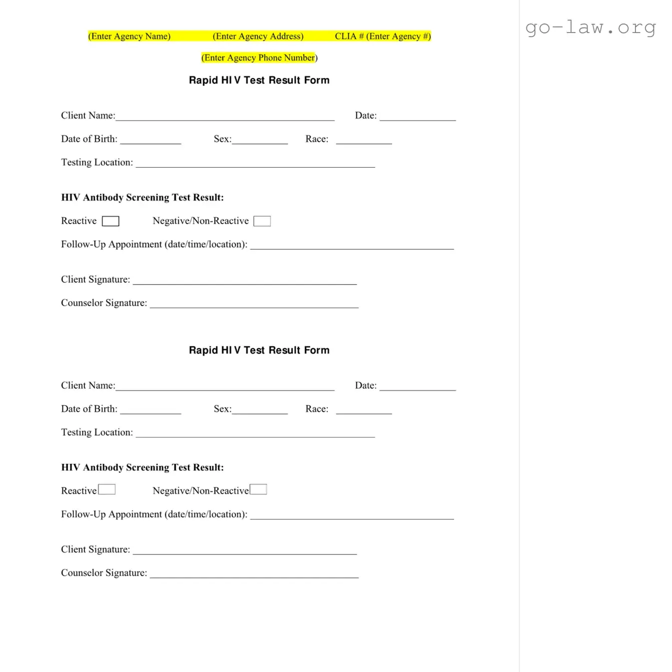 Download Negative Hiv Test Form in PDF