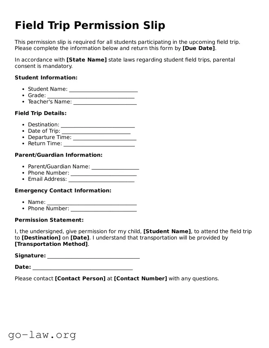 Blank Field Trip Permission Slip Template
