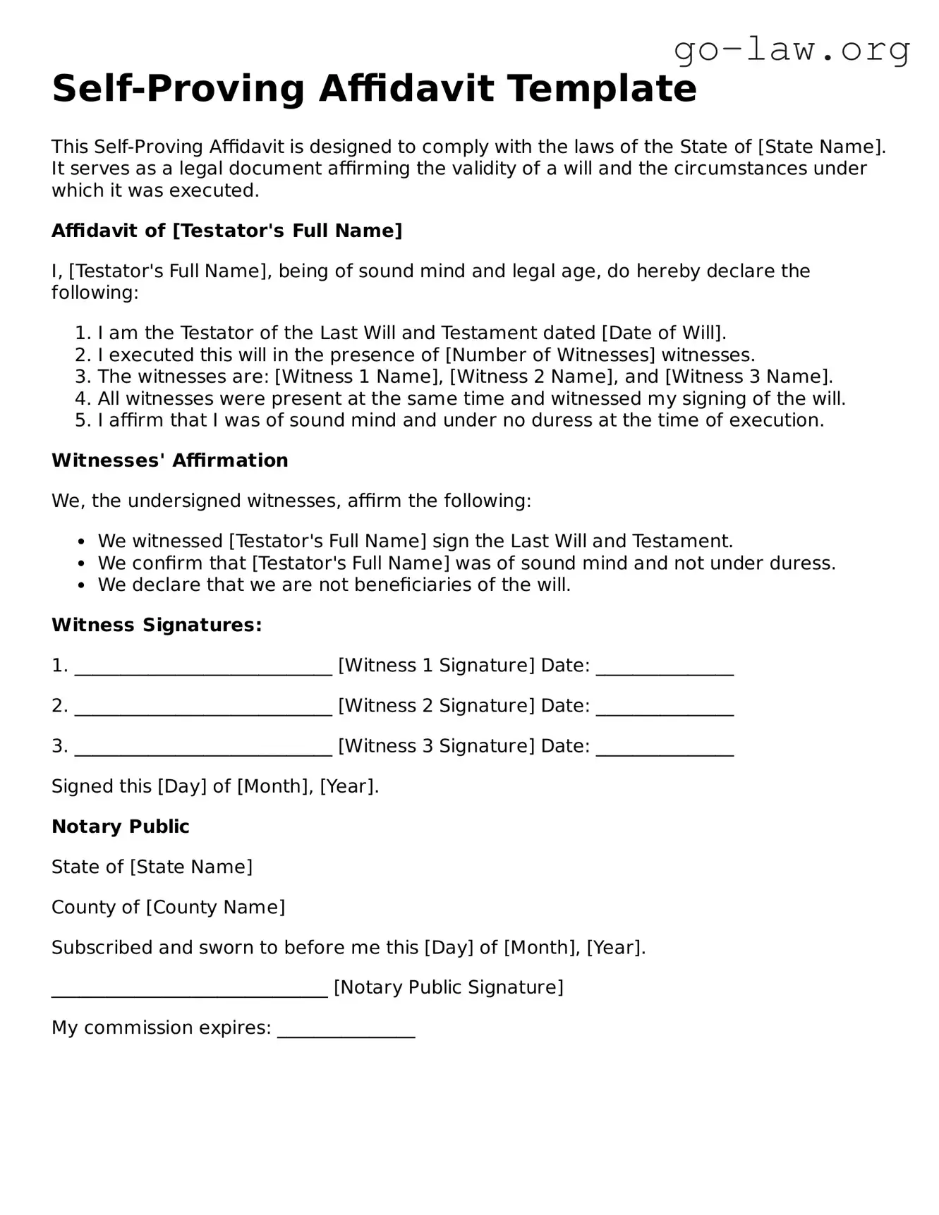 Blank Self-Proving Affidavit Template