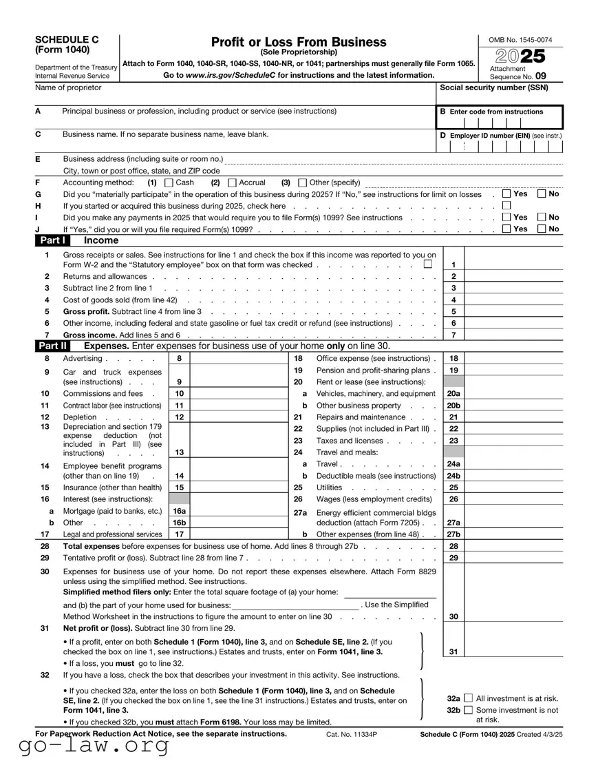 Download IRS Schedule C 1040 Form in PDF
