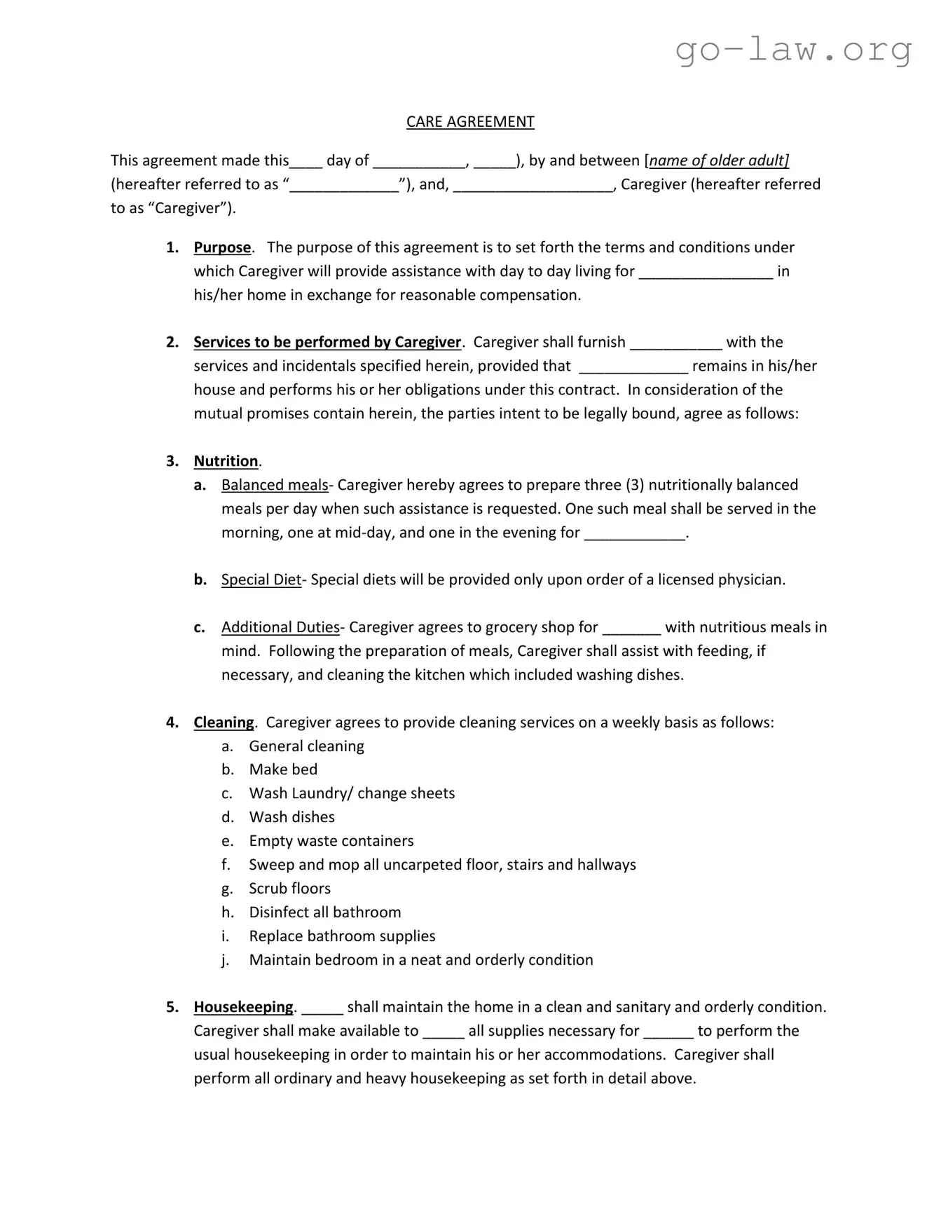 Download Elder Care Agreement 85 Form in PDF