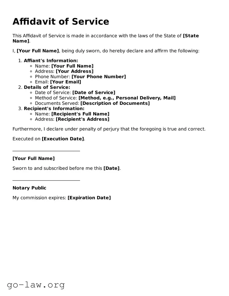 Blank Affidavit of Service Template